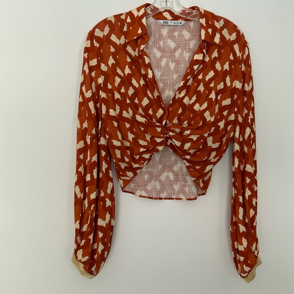 ZARA linen blend boho top